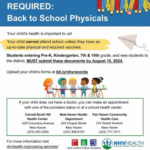 REQUIRED Physicals: PreK, K, 7th grade & NEW